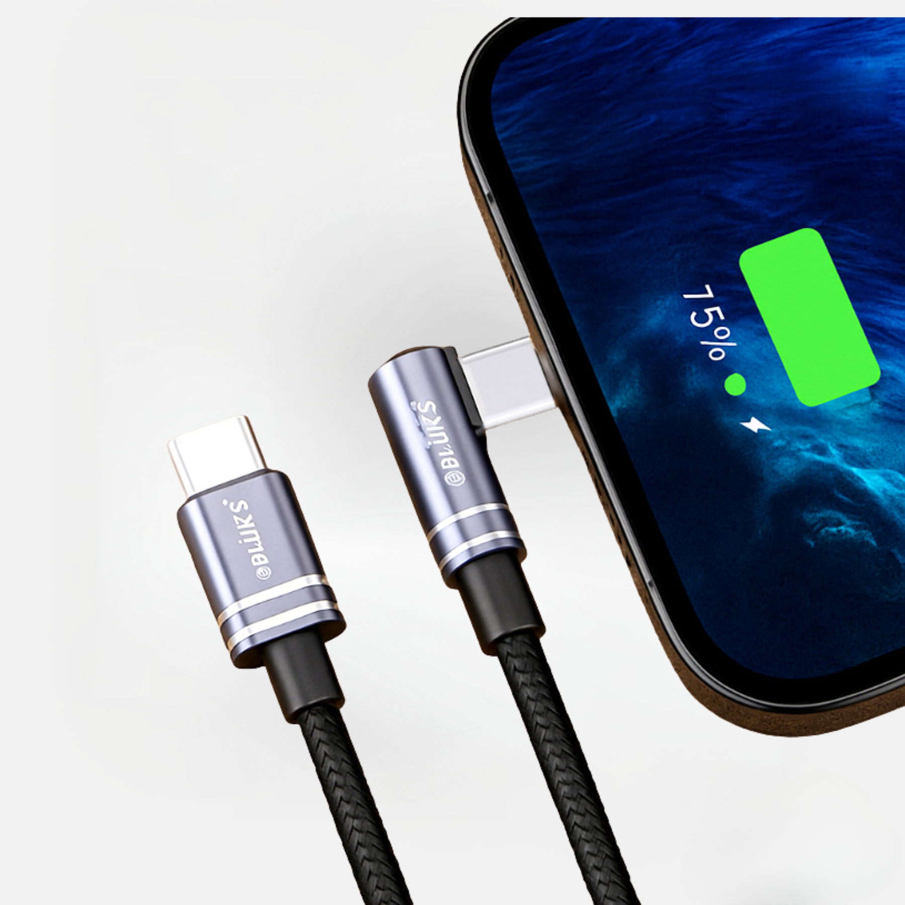BLUK’S BX-463 100W Type-C Fast Charging Cable – Braided & Elbow Design