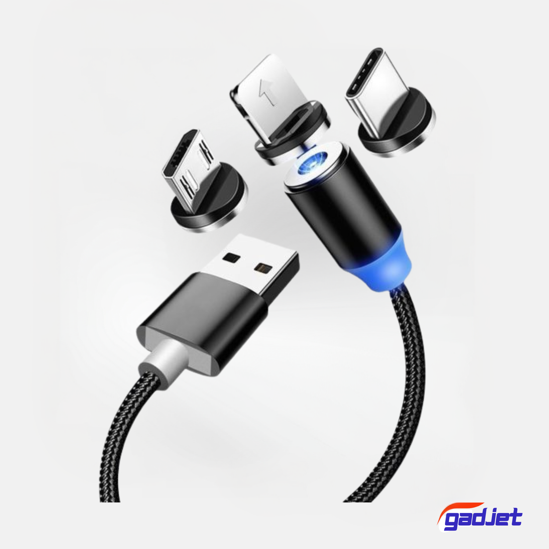 3-in-1 Magnetic Fast Charger Cable (LED, 360°, 3A)